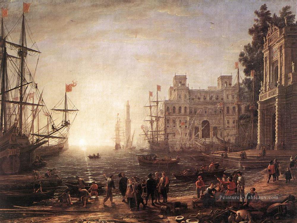 Scène portuaire avec le paysage de la Villa Médicis Claude Lorrain Peintures à l'huile